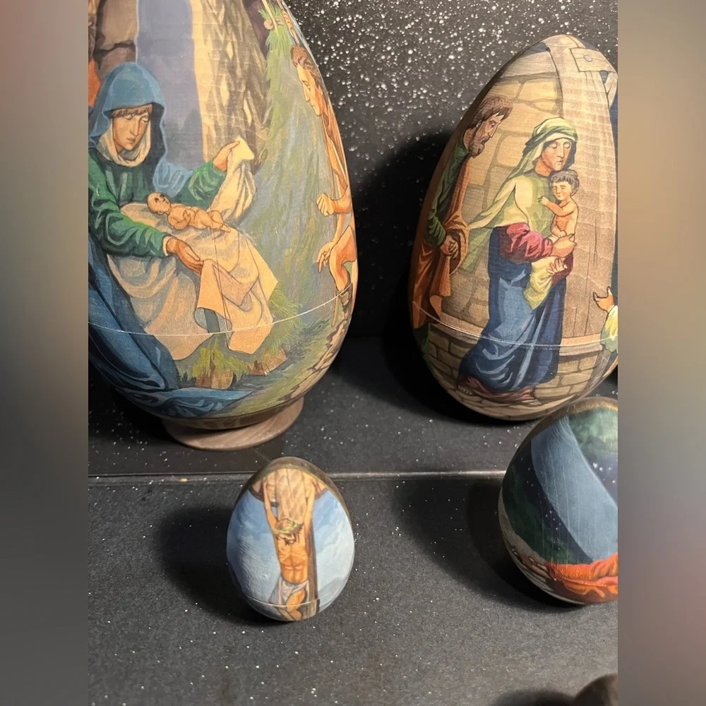 HAND PAINTED WOOD NESTING EGGS by Russian Artist (BEAUTIFUL ) - Picture 7 of 11